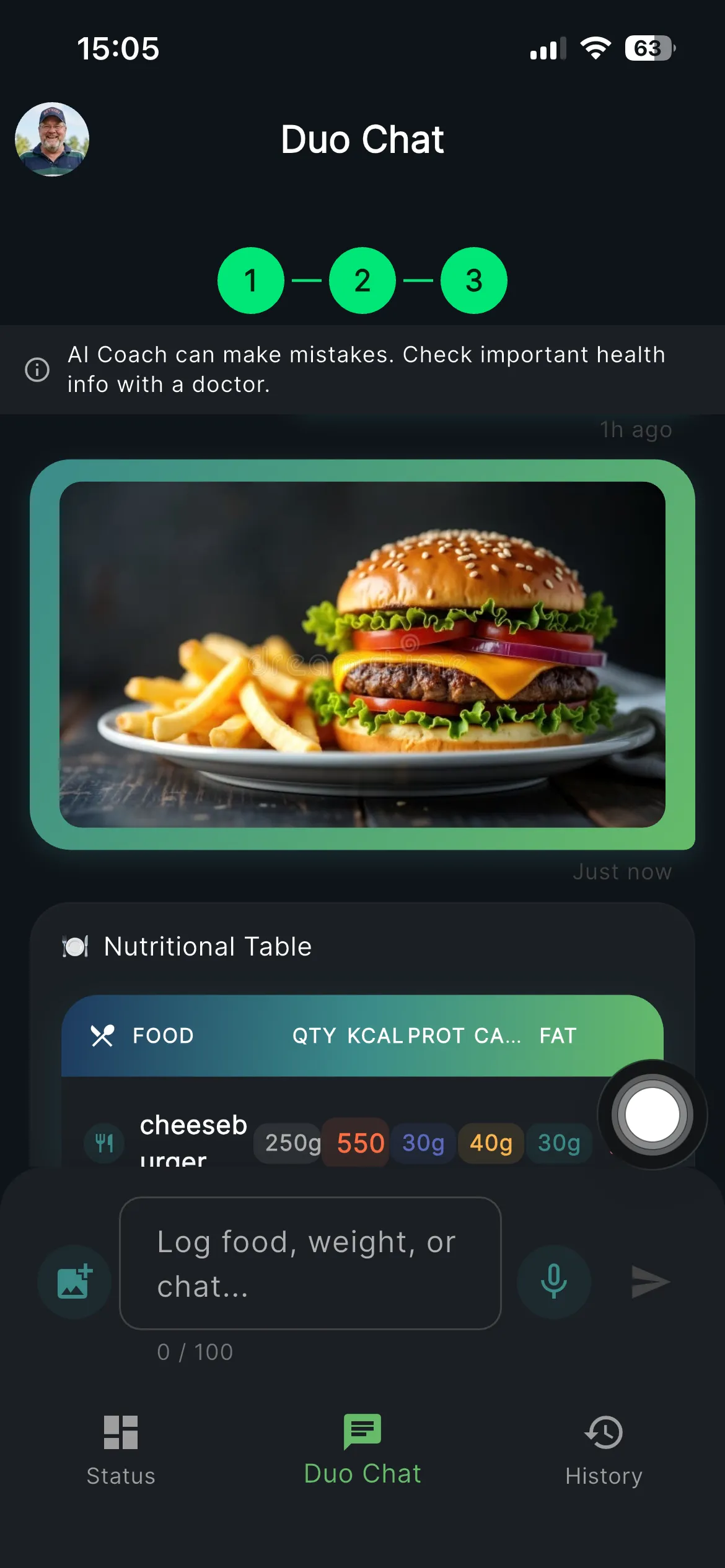 Photo of a meal shared in the AI chat