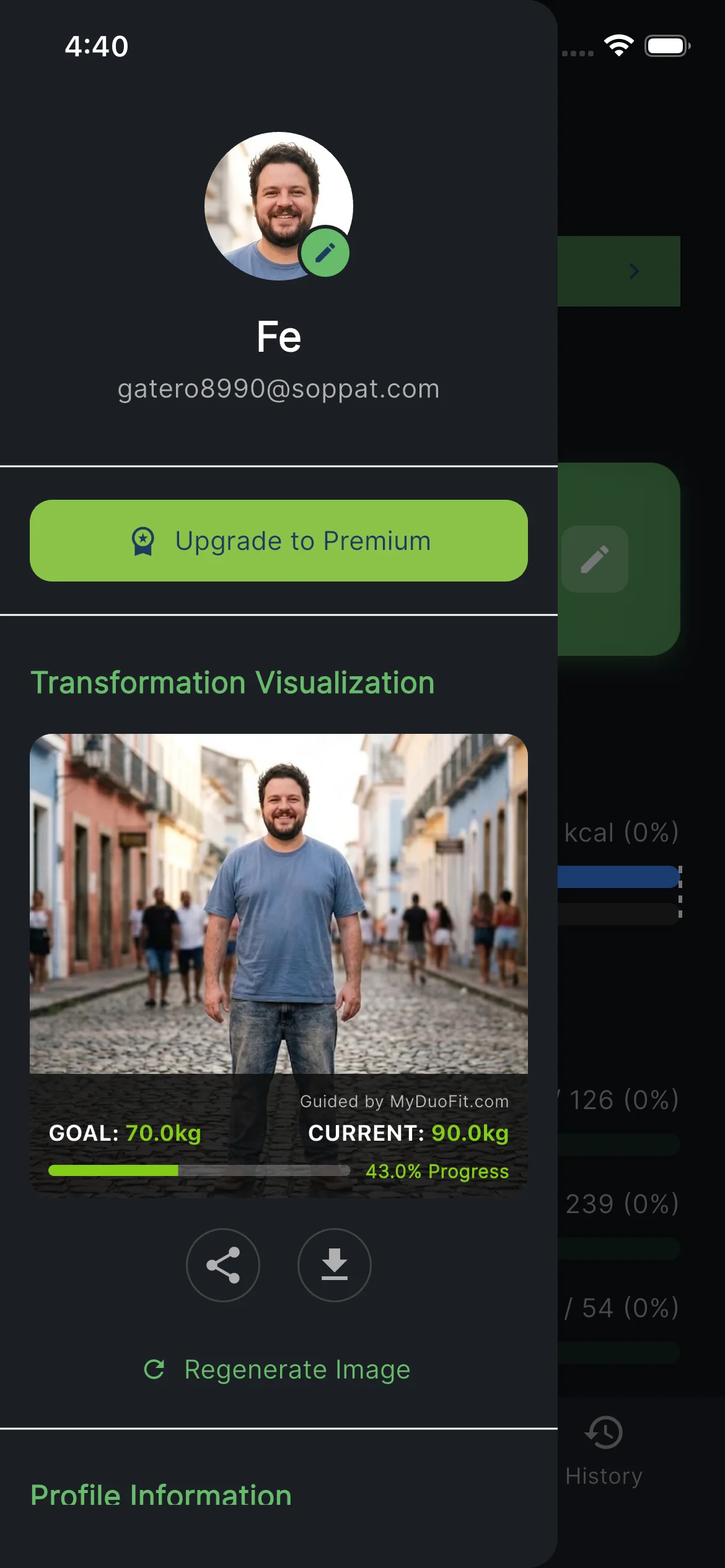 AI transformation preview with current and goal weight